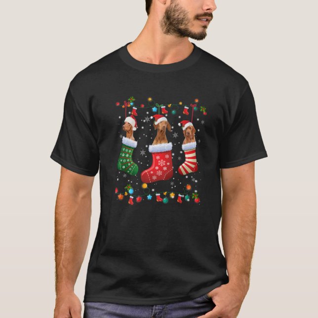 Vizsla Christmas Socks Funny Xmas Vizsla Dog Lover T-Shirt (Front)