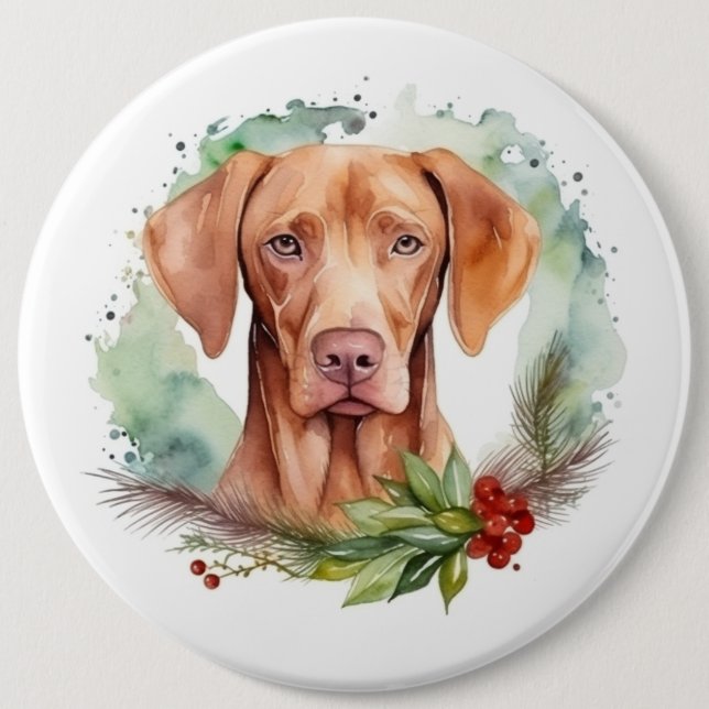 Vizsla Christmas Wreath Festive Pup  Button (Front)