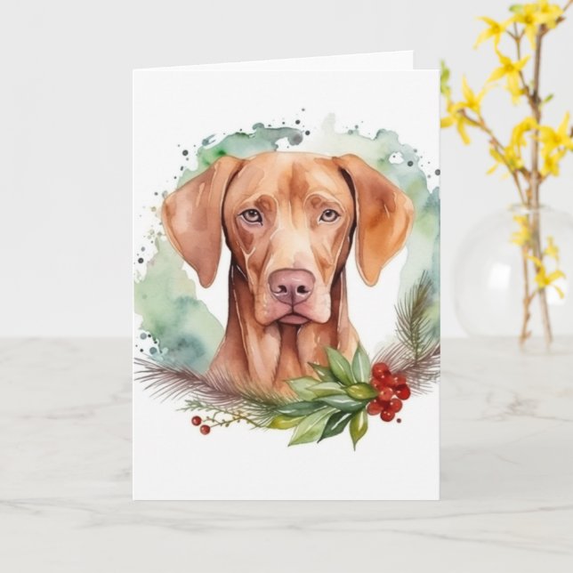 Vizsla Christmas Wreath Festive Pup  Card (Yellow Flower)