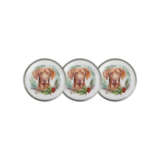 Vizsla Christmas Wreath Festive Pup  Golf Ball Marker (3 Up)