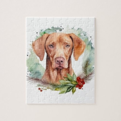 Vizsla Christmas Wreath Festive Pup  Jigsaw Puzzle