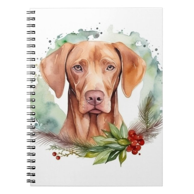 Vizsla Christmas Wreath Festive Pup  Notebook (Front)