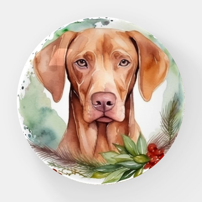Vizsla Christmas Wreath Festive Pup  Paperweight (Front)