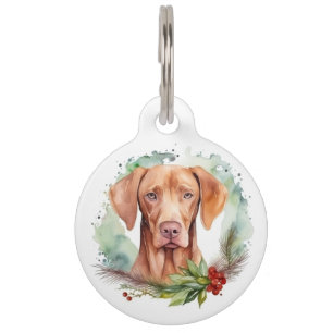 Vizsla Christmas Wreath Festive Pup Pet ID Tag