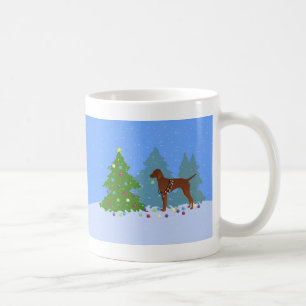 Vizsla Decorating a Christmas Tree in the Forest Coffee Mug
