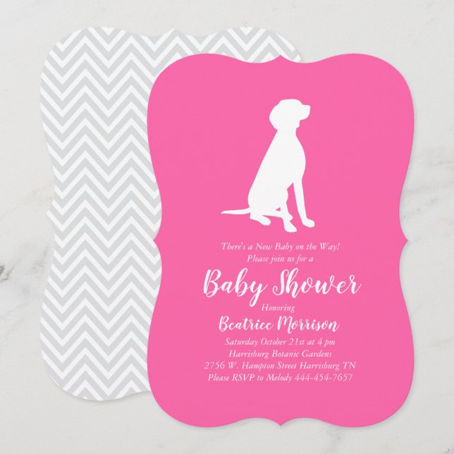 Vizsla Dog Baby Shower Girl Pink Invitation (Front/Back)