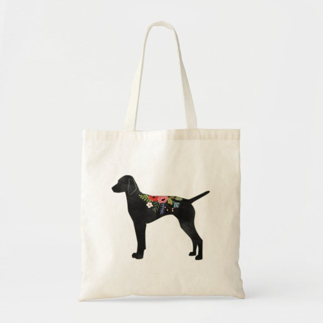 Vizsla Dog Breed Boho Foral Silhouette Tote Bag (Front)