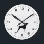 Vizsla Dog Breed Silhouette Round Clock<br><div class="desc">A cool Vizsla silhouette wall clock for home or office. Makes an original gift for. Check out Jenn’s Doodle World for even more cute animals decorative clocks and home decor.</div>