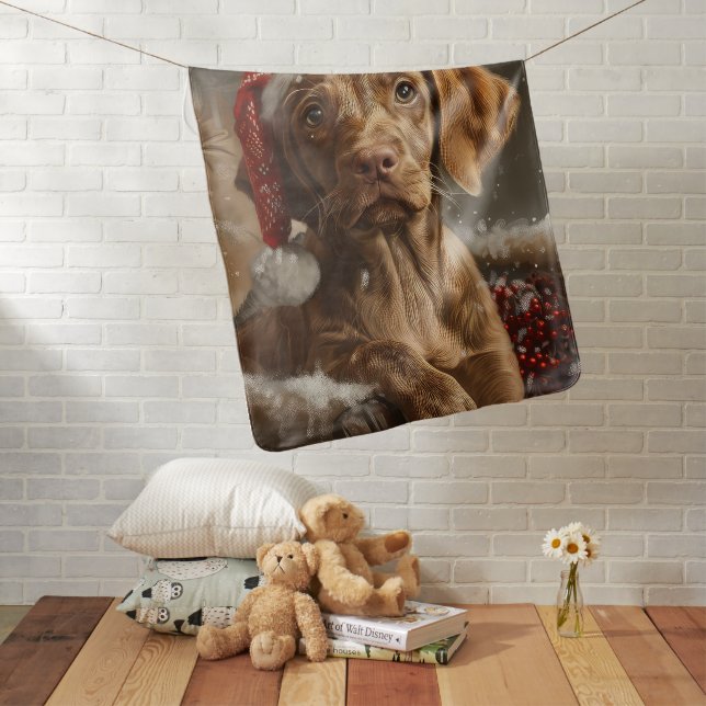 Vizsla Dog Christmas Festive  Baby Blanket (In Situ)