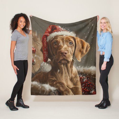 Vizsla Dog Christmas Festive  Fleece Blanket