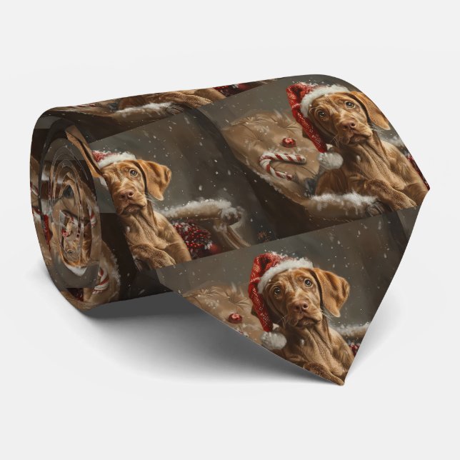 Vizsla Dog Christmas Festive  Neck Tie (Rolled)