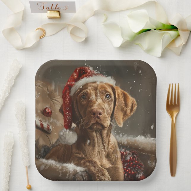 Vizsla Dog Christmas Festive  Paper Plates (Wedding)