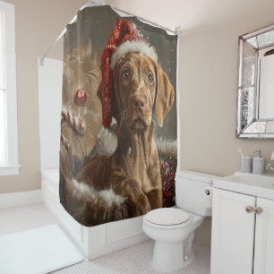 Vizsla Dog Christmas Festive Shower Curtain