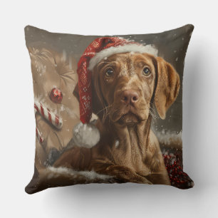 Vizsla Dog Christmas Festive  Throw Pillow