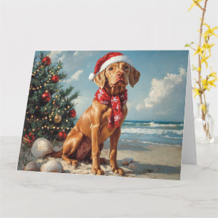 Vizsla Dog Christmas Vintage Beach Card