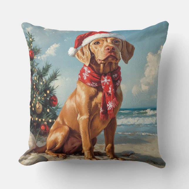Vizsla Dog Christmas Vintage Beach Throw Pillow (Front)