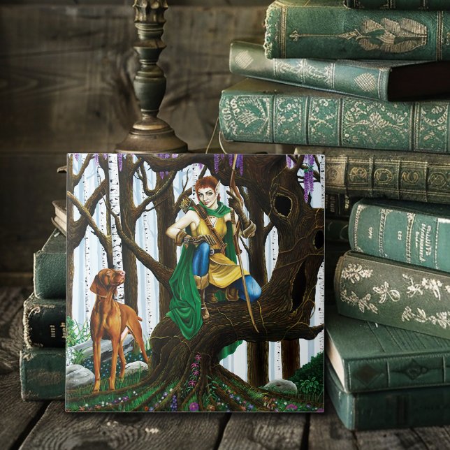 Vizsla Dog Elf Forest Ceramic Tile (Creator Uploaded)