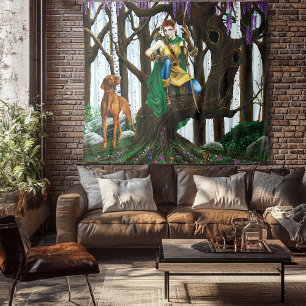 Vizsla Dog Elf Forest Tapestry