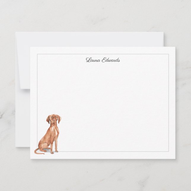 Vizsla Dog Gray Border Personalized Note Card (Front)