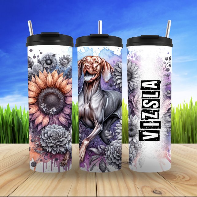 Vizsla Dog in Floral Art Thermal Tumbler (Creator Uploaded)