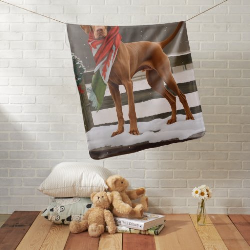 Vizsla Dog in Snow Christmas Baby Blanket