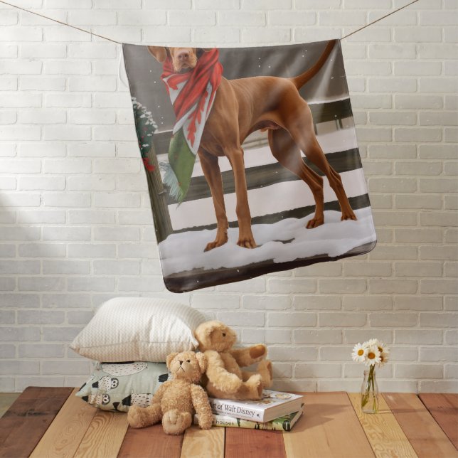 Vizsla Dog in Snow Christmas Baby Blanket (In Situ)