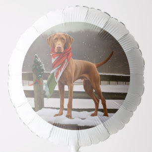 Vizsla Dog in Snow Christmas Balloon
