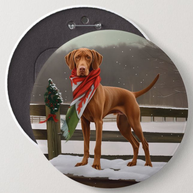 Vizsla Dog in Snow Christmas Button (Front & Back)