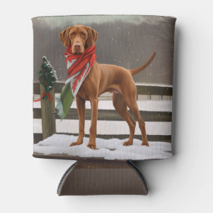 Vizsla Dog in Snow Christmas Can Cooler