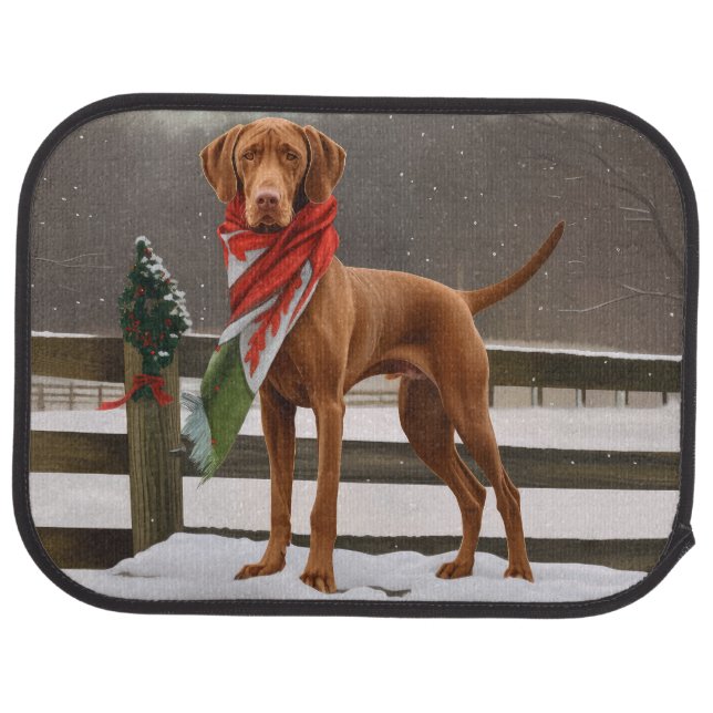 Vizsla Dog in Snow Christmas Car Floor Mat (Rear)