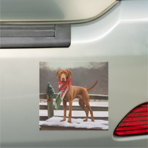 Vizsla Dog in Snow Christmas Car Magnet