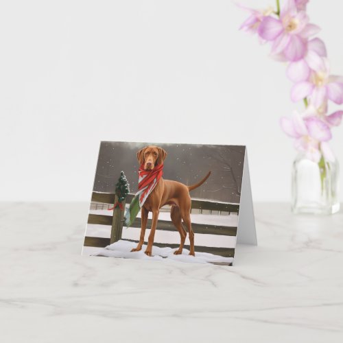 Vizsla Dog in Snow Christmas Card