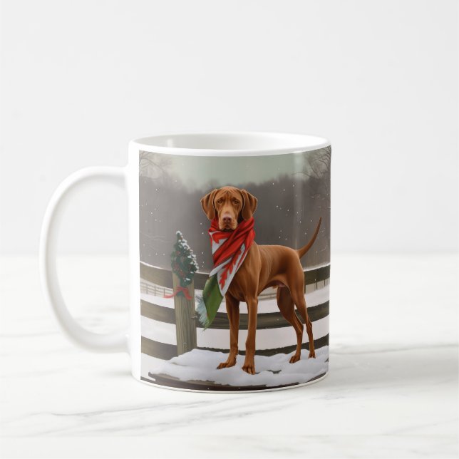 Vizsla Dog in Snow Christmas Coffee Mug (Left)