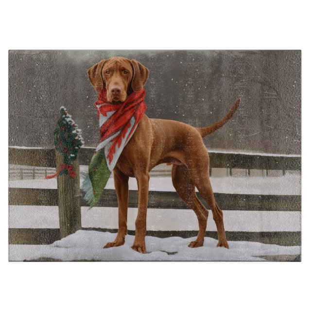 Vizsla Dog in Snow Christmas Cutting Board (Front)