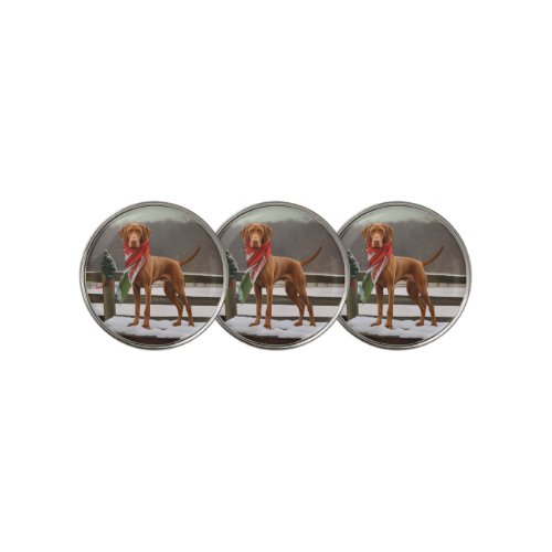 Vizsla Dog in Snow Christmas Golf Ball Marker