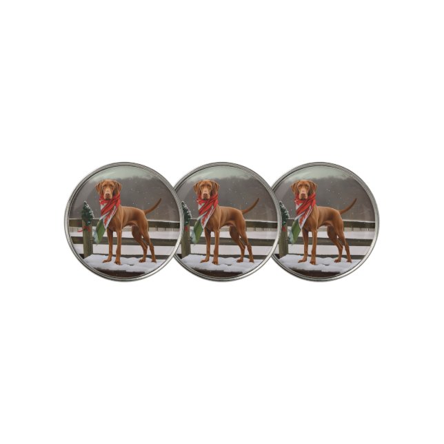 Vizsla Dog in Snow Christmas Golf Ball Marker (3 Up)