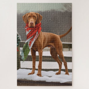Vizsla Dog in Snow Christmas Jigsaw Puzzle