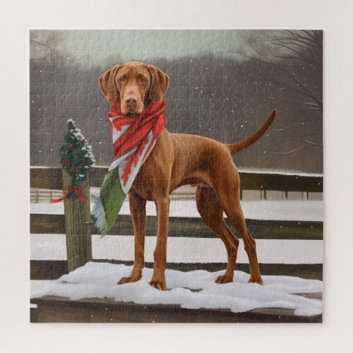 Vizsla Dog in Snow Christmas Jigsaw Puzzle