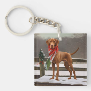 Vizsla Dog in Snow Christmas Keychain
