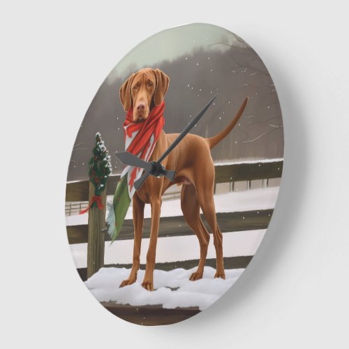 Vizsla Dog in Snow Christmas Large Clock