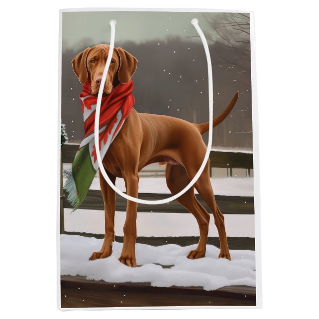 Vizsla Dog in Snow Christmas Medium Gift Bag (Front)