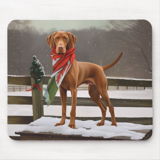 Vizsla Dog in Snow Christmas Mouse Pad (Front)