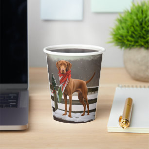 Vizsla Dog in Snow Christmas Paper Cups