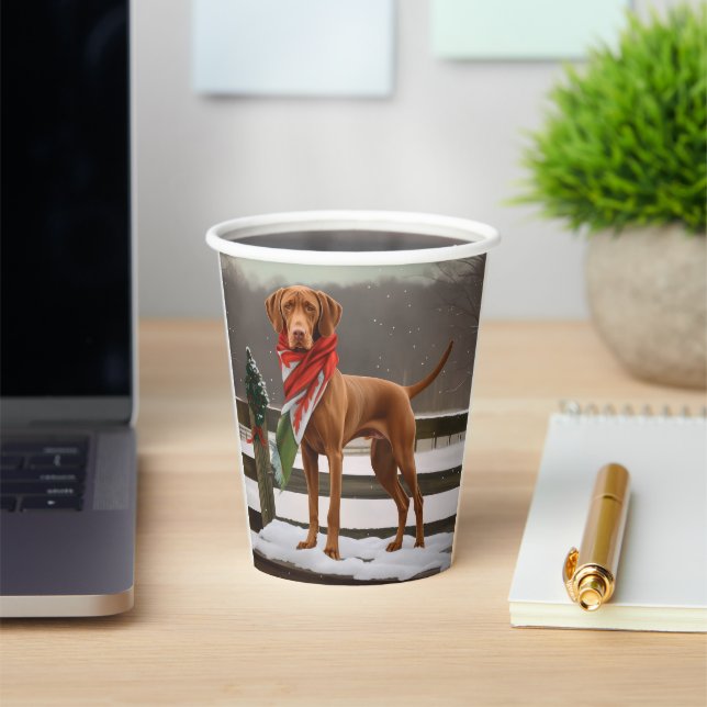 Vizsla Dog in Snow Christmas Paper Cups (Insitu)
