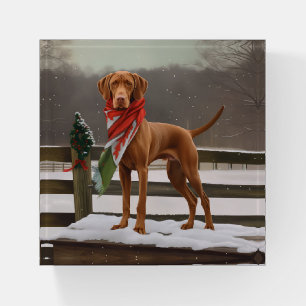 Vizsla Dog in Snow Christmas Paperweight