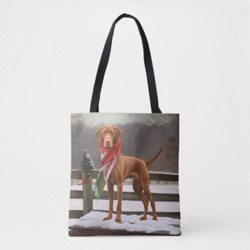 Vizsla Dog in Snow Christmas Tote Bag