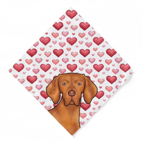 Vizsla Dog Love With Red And Pink Heart Pattern Bandana