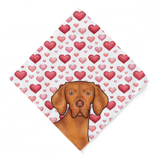 Vizsla Dog Love With Red And Pink Heart Pattern Bandana (Front)