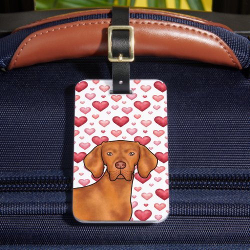 Vizsla Dog Love With Red And Pink Heart Pattern Luggage Tag