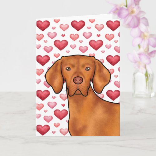 Vizsla Dog Love With Red And Pink Hearts Pattern Card